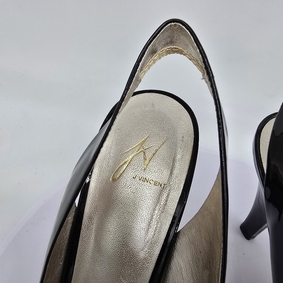 J Vincent Shoe Women's 8.5 Merry Patent Leather  Heel Criss Cross Peeptoe Pumps - Picture 5 of 8